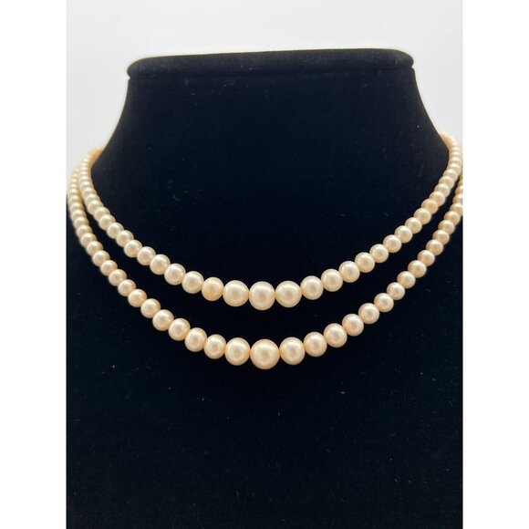 Vintage Marvella Double Strand Faux Pearl Necklace 16" Adjustable Chain Elegant - Picture 6 of 7